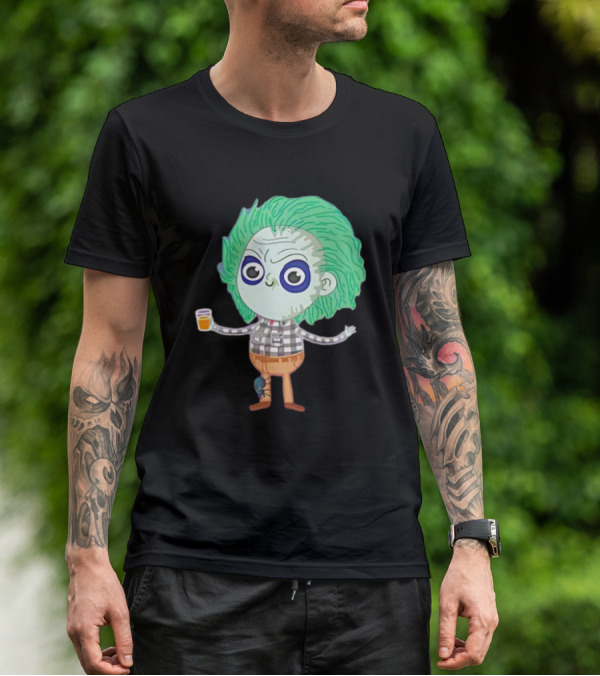 Beetlejuice Ghost Exorcist Cartoon Character With Drink T-Shirt