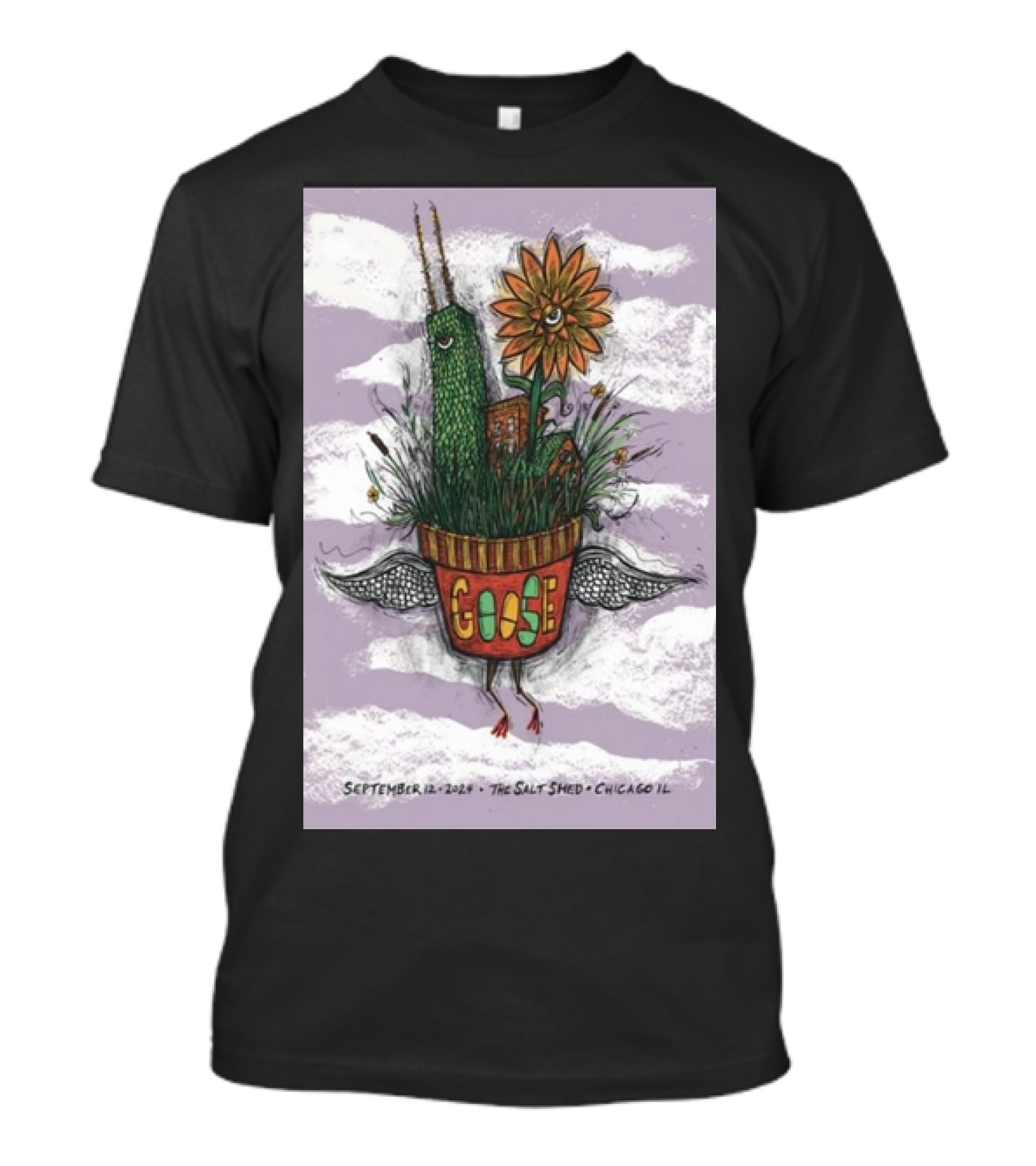 Goose September 12 2024 The Salt Shed Chicago IL Flower Bird Creature In Clouds T-Shirt