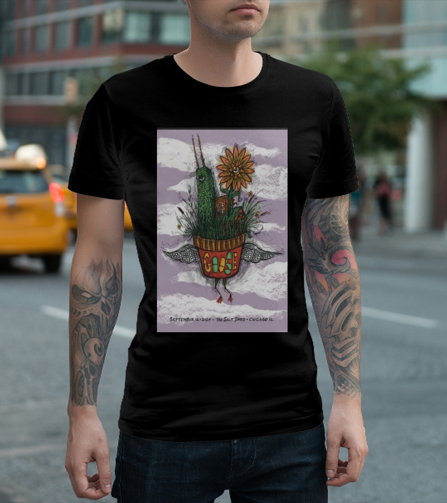 Goose September 12 2024 The Salt Shed Chicago IL Flower Bird Creature In Clouds T-Shirt