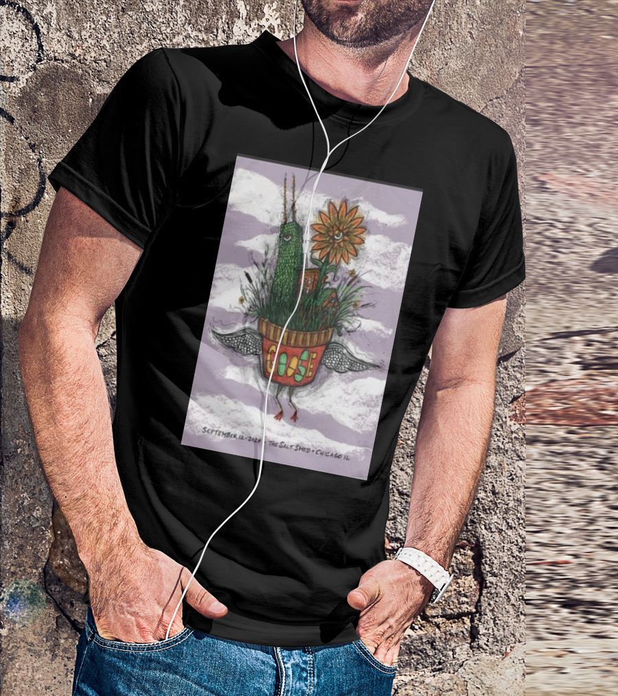 Goose September 12 2024 The Salt Shed Chicago IL Flower Bird Creature In Clouds T-Shirt