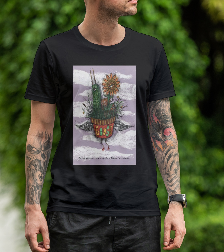 Goose September 12 2024 The Salt Shed Chicago IL Flower Bird Creature In Clouds T-Shirt