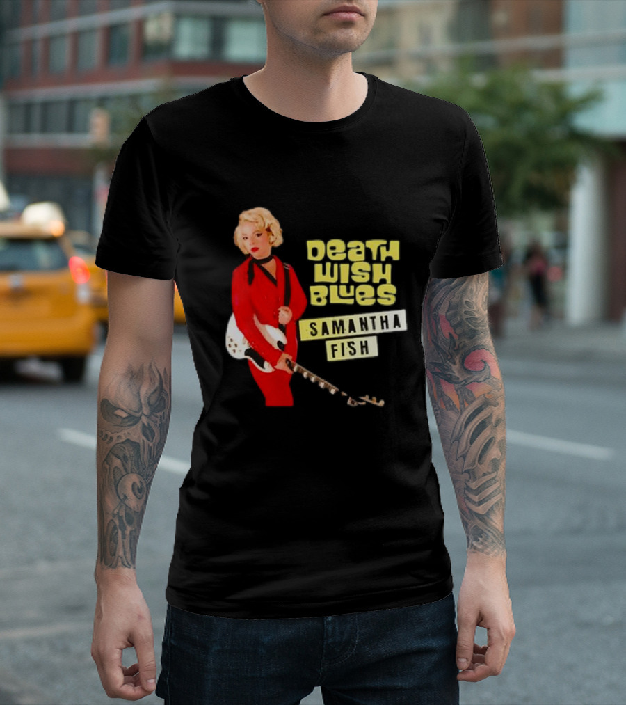 Death Wish Blues Samantha Fish with Guitar in Red T-Shirt