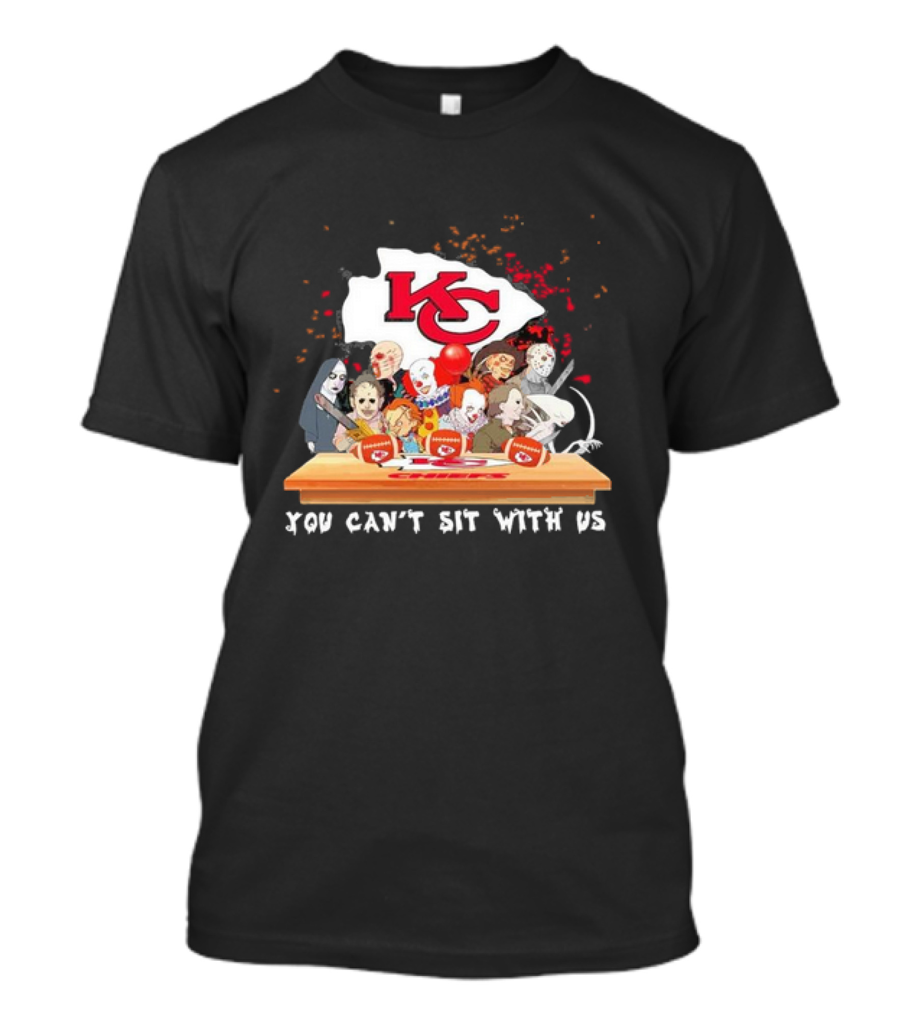 Kansas City Chiefs Halloween Horror Characters You Can’t Sit With Us Movie Team T-Shirt