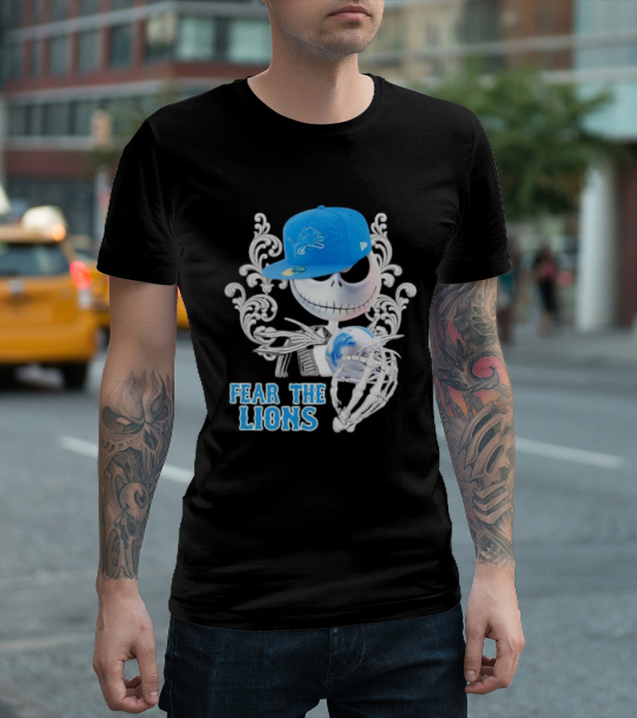 Jack Skellington Fear The Lions Halloween Detroit Football T-Shirt