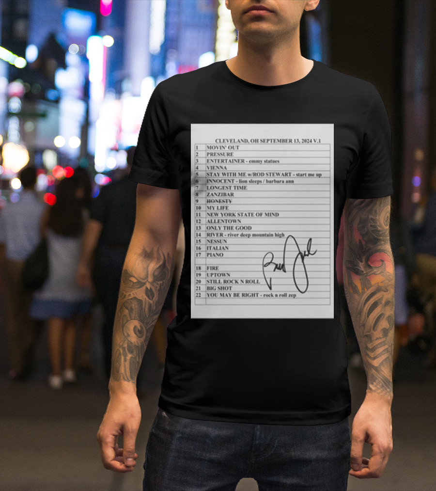 Billy Joel Cleveland September 13 2024 Setlist Movin' Out Pressure Piano River Vienna Zanzibar Uptown T-Shirt