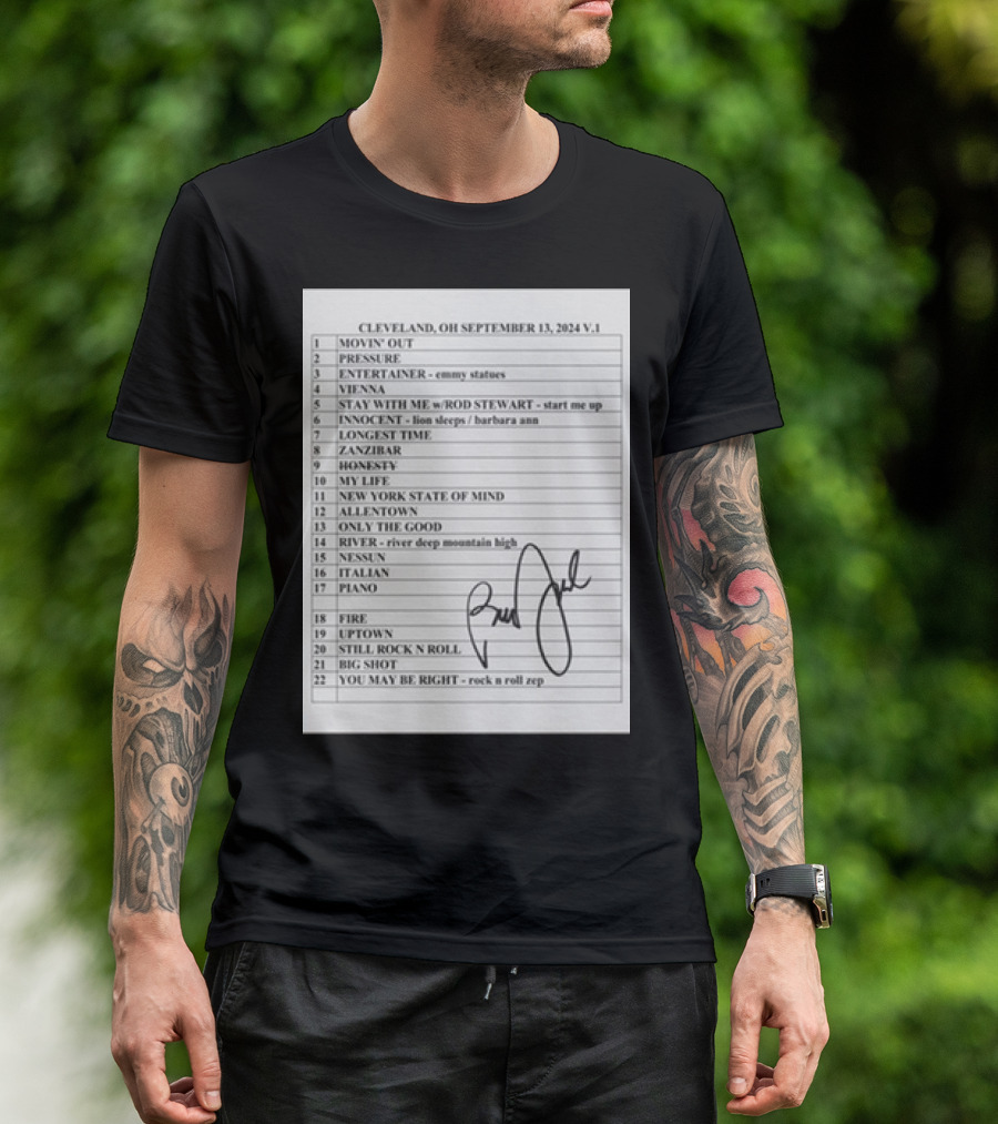 Billy Joel Cleveland September 13 2024 Setlist Movin' Out Pressure Piano River Vienna Zanzibar Uptown T-Shirt