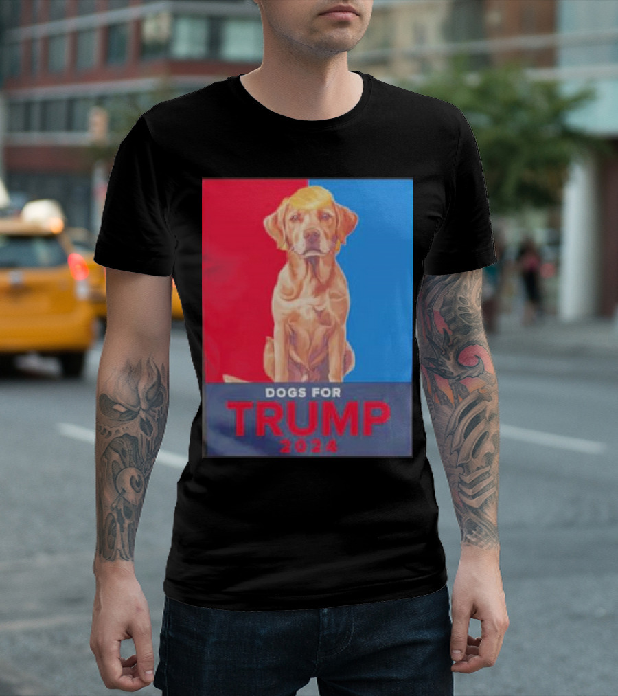 Dogs For Trump 2024 Red And Blue Dog With Trump Hair T-Shirt