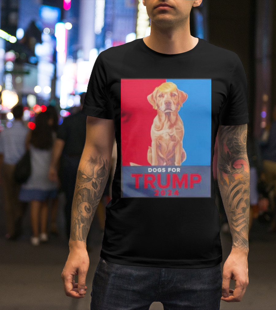Dogs For Trump 2024 Red And Blue Dog With Trump Hair T-Shirt