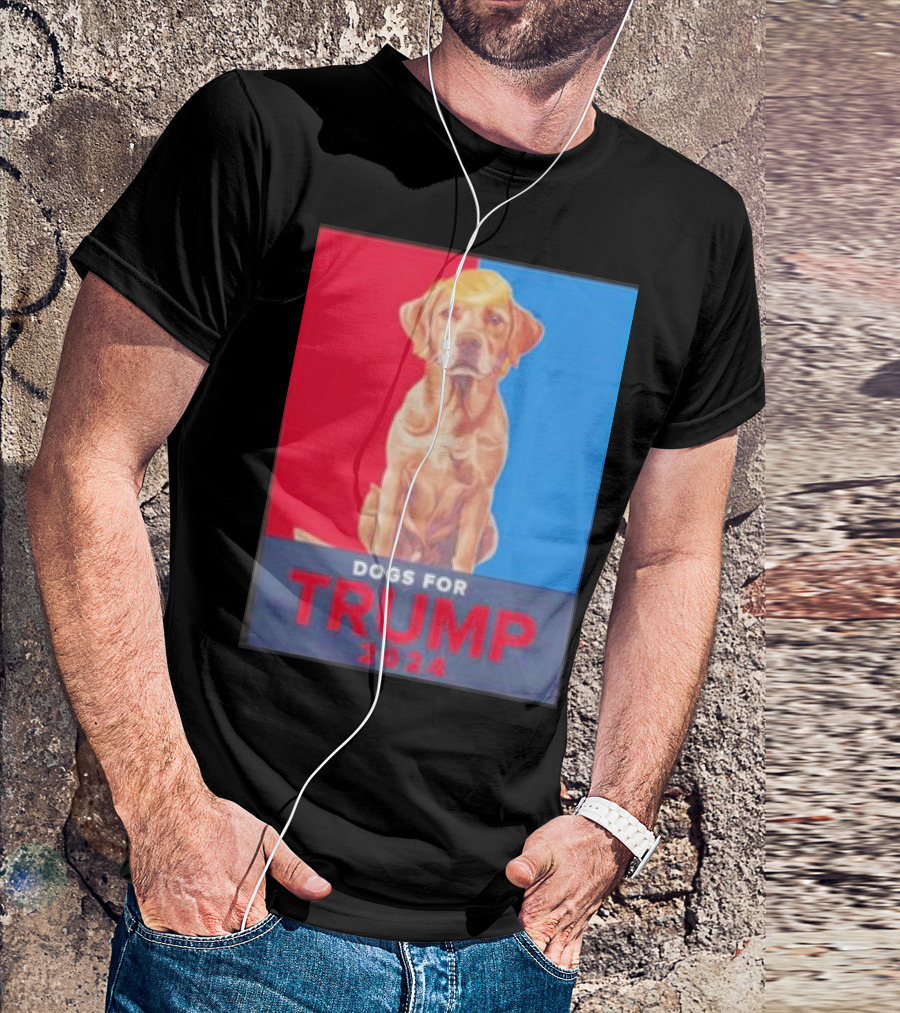 Dogs For Trump 2024 Red And Blue Dog With Trump Hair T-Shirt