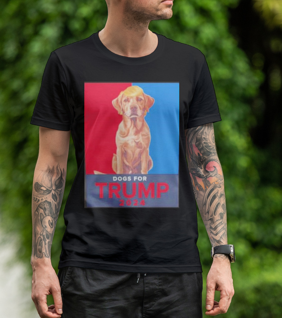 Dogs For Trump 2024 Red And Blue Dog With Trump Hair T-Shirt