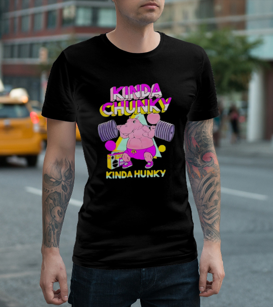 Kinda Chunky Kinda Hunky Hippo Bodybuilding Gym Cartoon Boombox T-Shirt