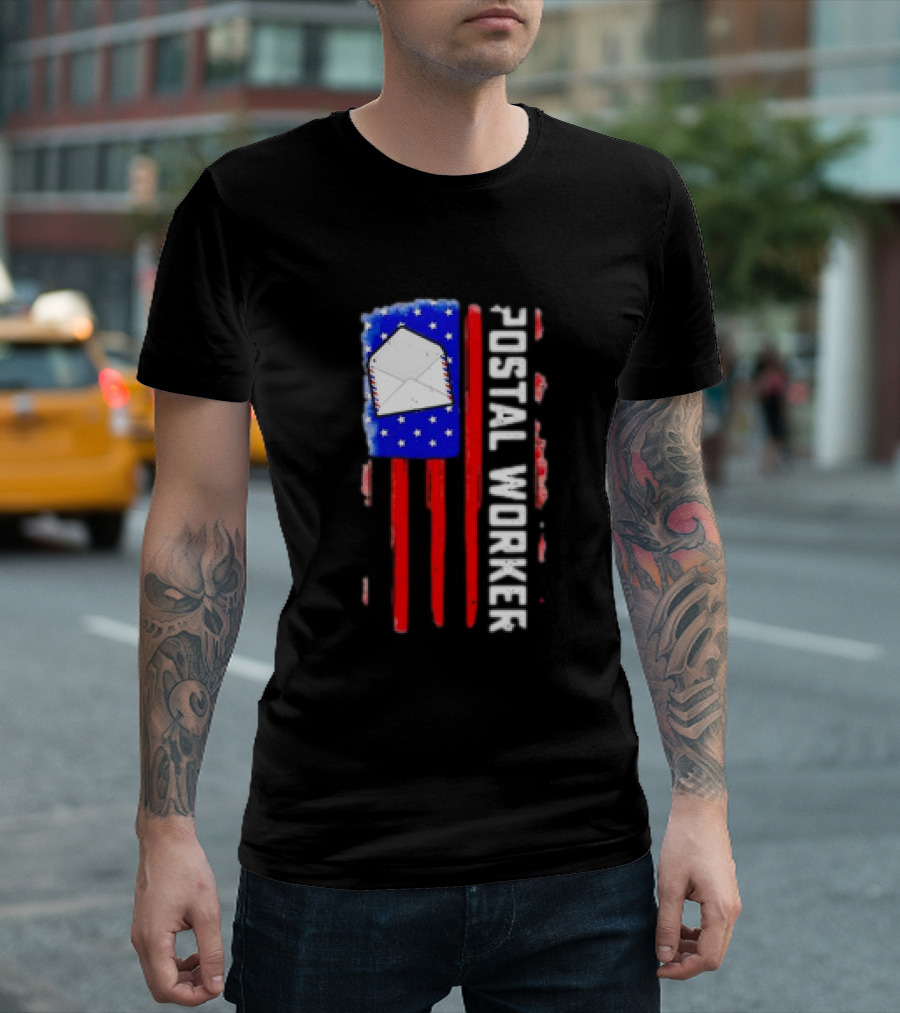 Postal Worker American Flag Envelope Stars Stripes Patriotic Postman Rural Carrier T-Shirt