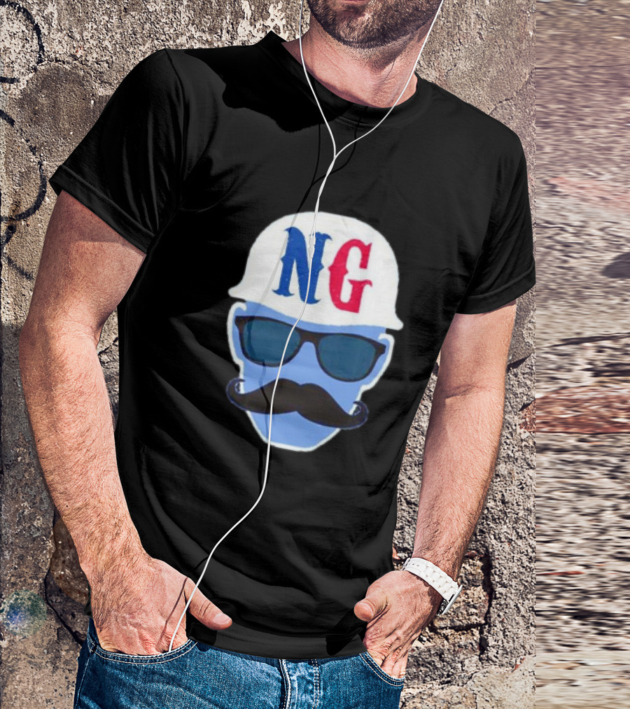 NG Not Gaetti NG Logo Blue Mustache And Sunglasses T-Shirt