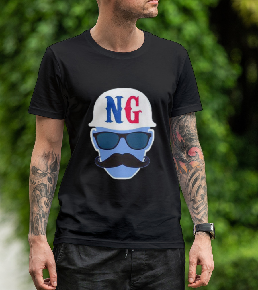 NG Not Gaetti NG Logo Blue Mustache And Sunglasses T-Shirt
