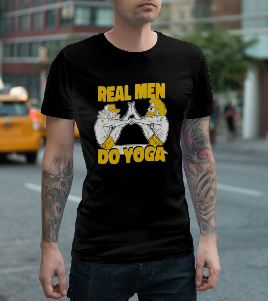 Real Men Do Yoga Cartoon Exercise Training T-Shirt