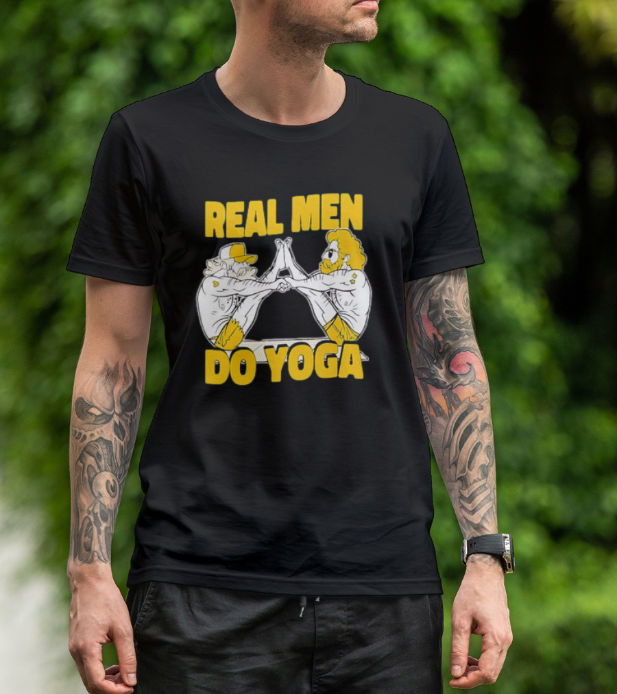 Real Men Do Yoga Cartoon Exercise Training T-Shirt