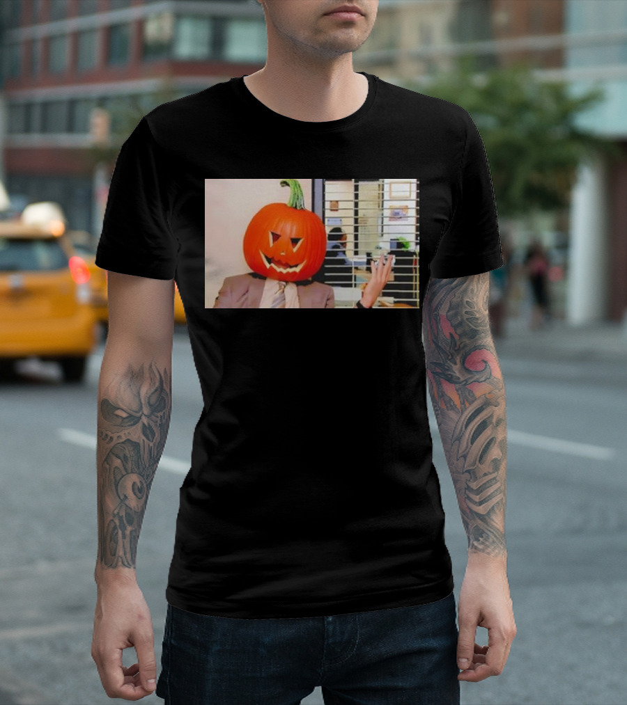 The Office Dwight Schrute with Pumpkin Head Funny Halloween Scene T-Shirt