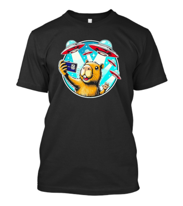 Capybara Taking Selfie With UFO Fleet Overhead T-Shirt