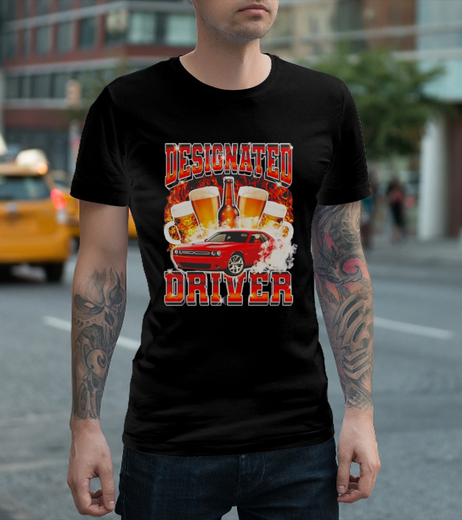 Designated Driver Retro Car Beer Flames T-Shirt