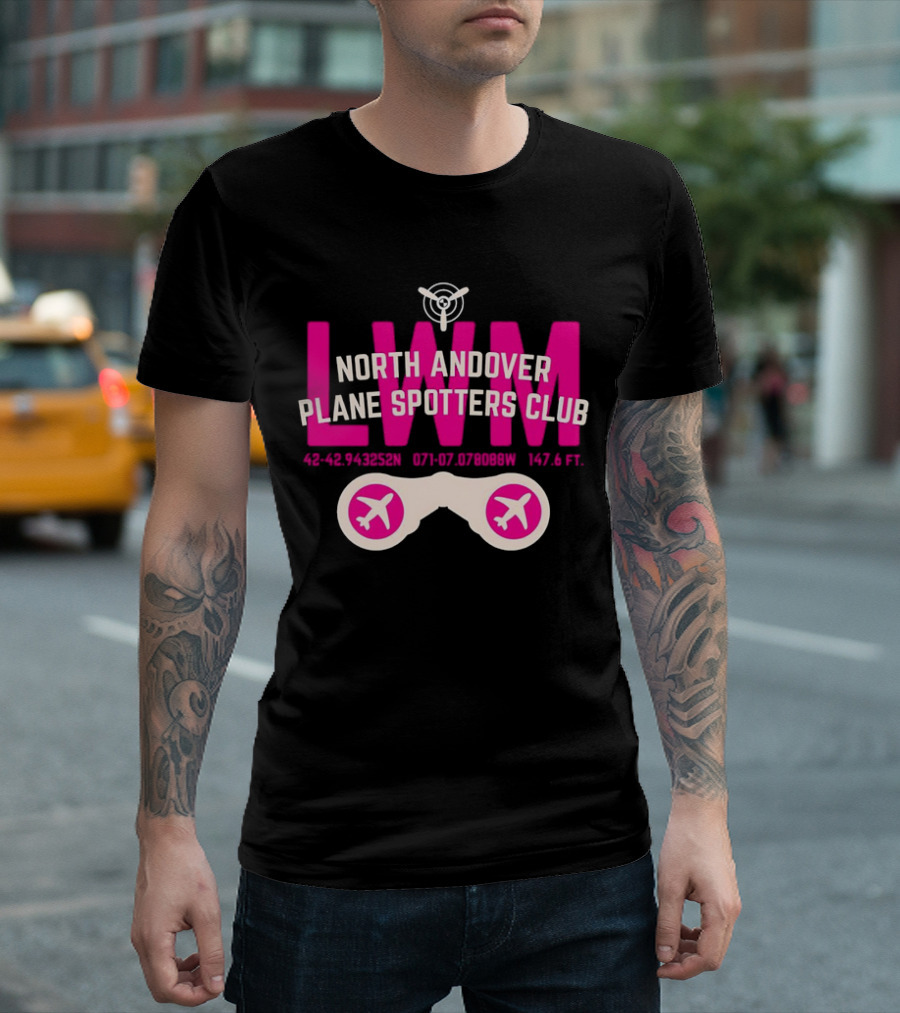 North Andover Plane Spotters Club LWM Coordinates Aviation Enthusiast T-Shirt