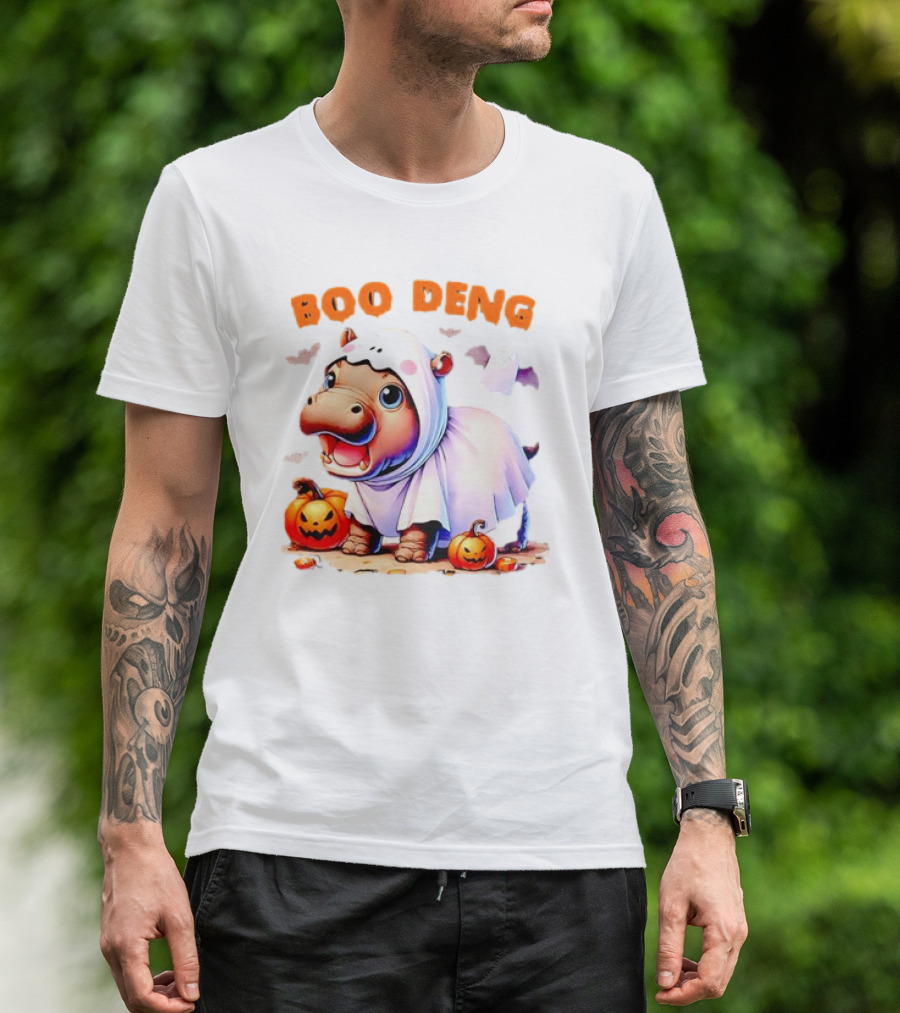Boo Deng Halloween Baby Pygmy Hippo Ghost Costume With Pumpkins T-Shirt