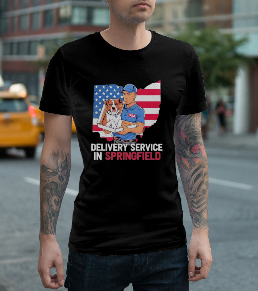 Delivery Service in Springfield USA Dog Parcel Ohio Flag Background T-Shirt