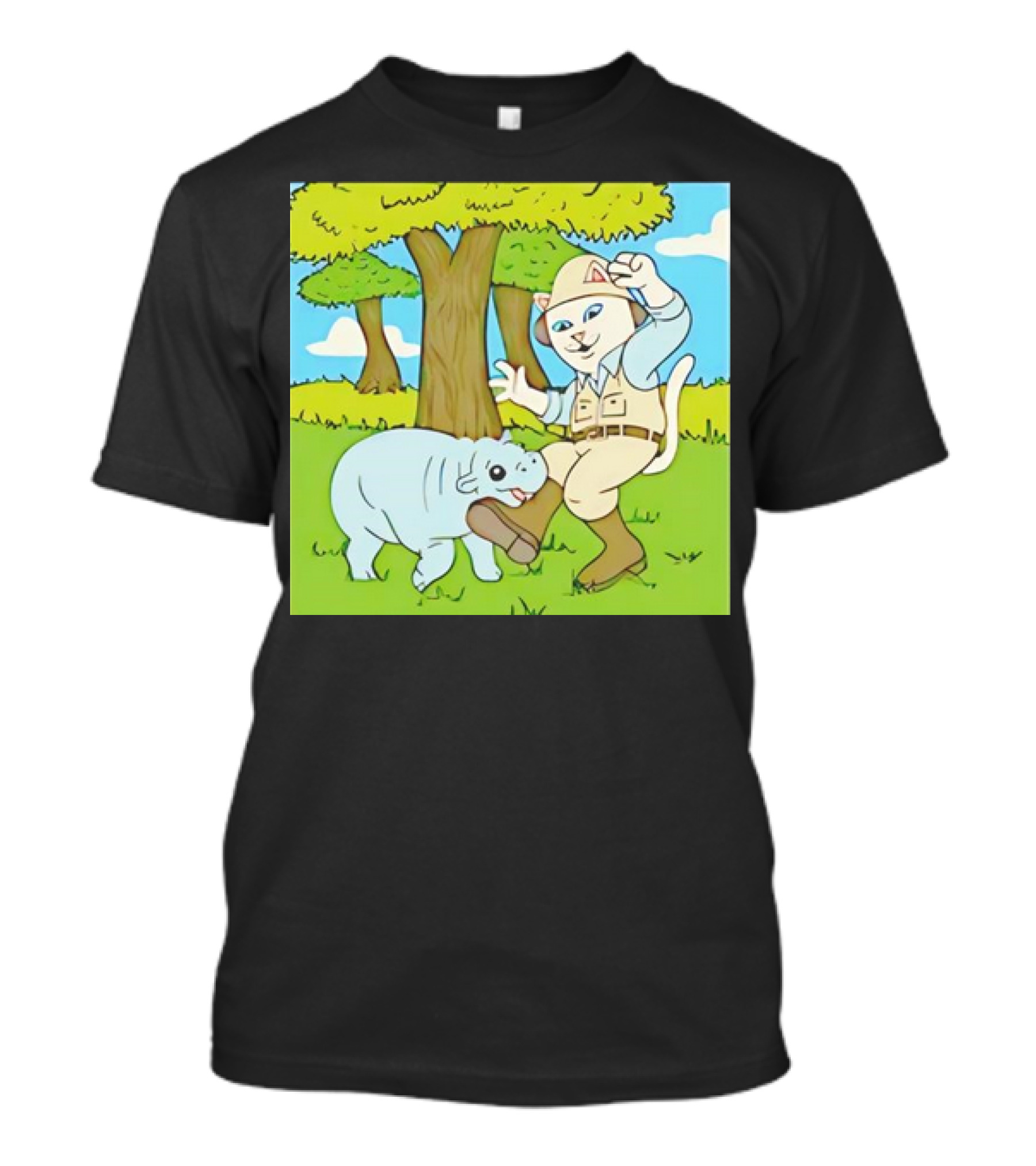 Moodeng Don't Get Bit Safari Cat And Hippopotamus Adventure T-Shirt