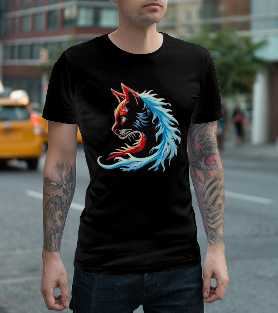 Retro Blue Cat Wave Cat Ladies Cat Lover T-Shirt