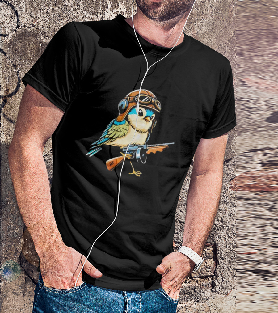 Warbird Meme Fun Bird Wearing Aviator Goggles With Rifle T-Shirt