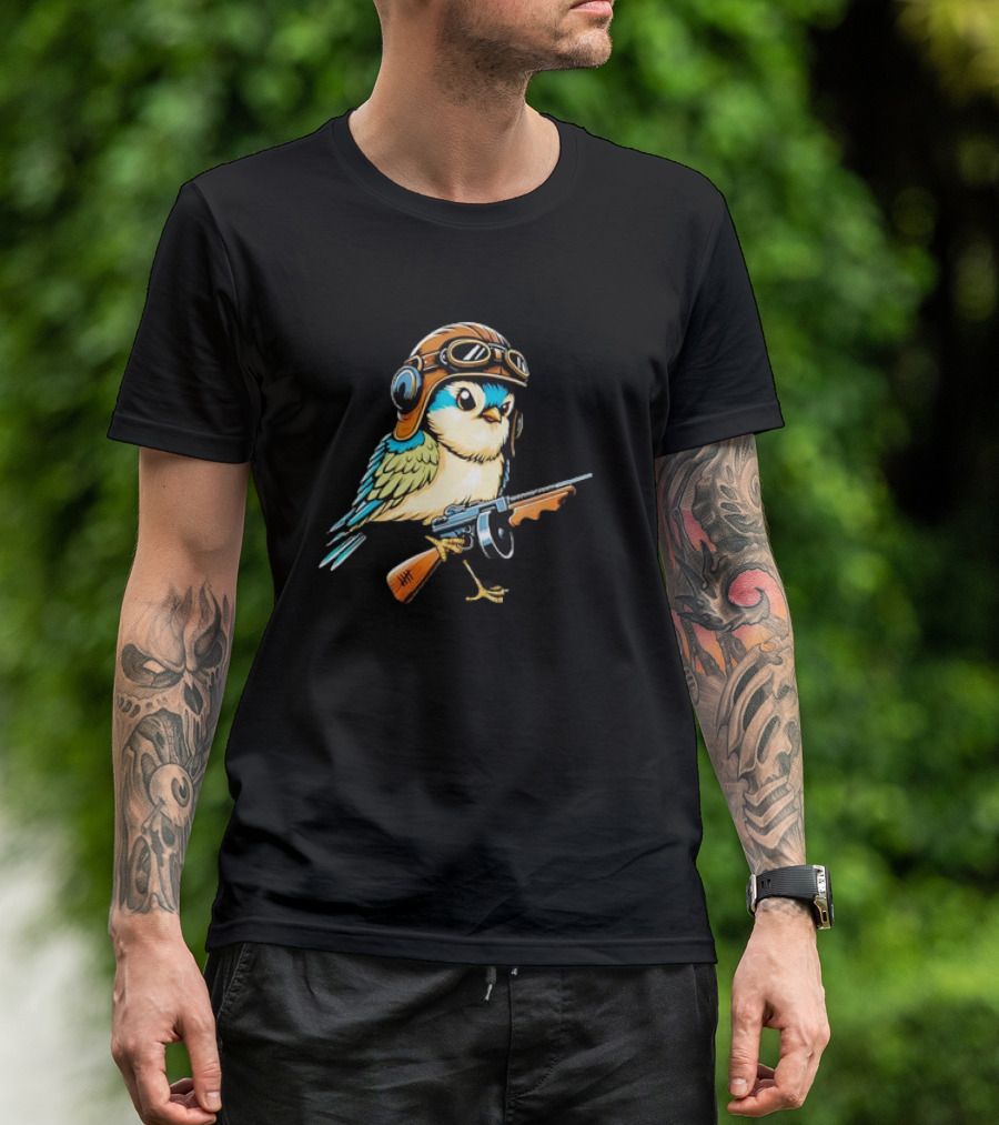 Warbird Meme Fun Bird Wearing Aviator Goggles With Rifle T-Shirt