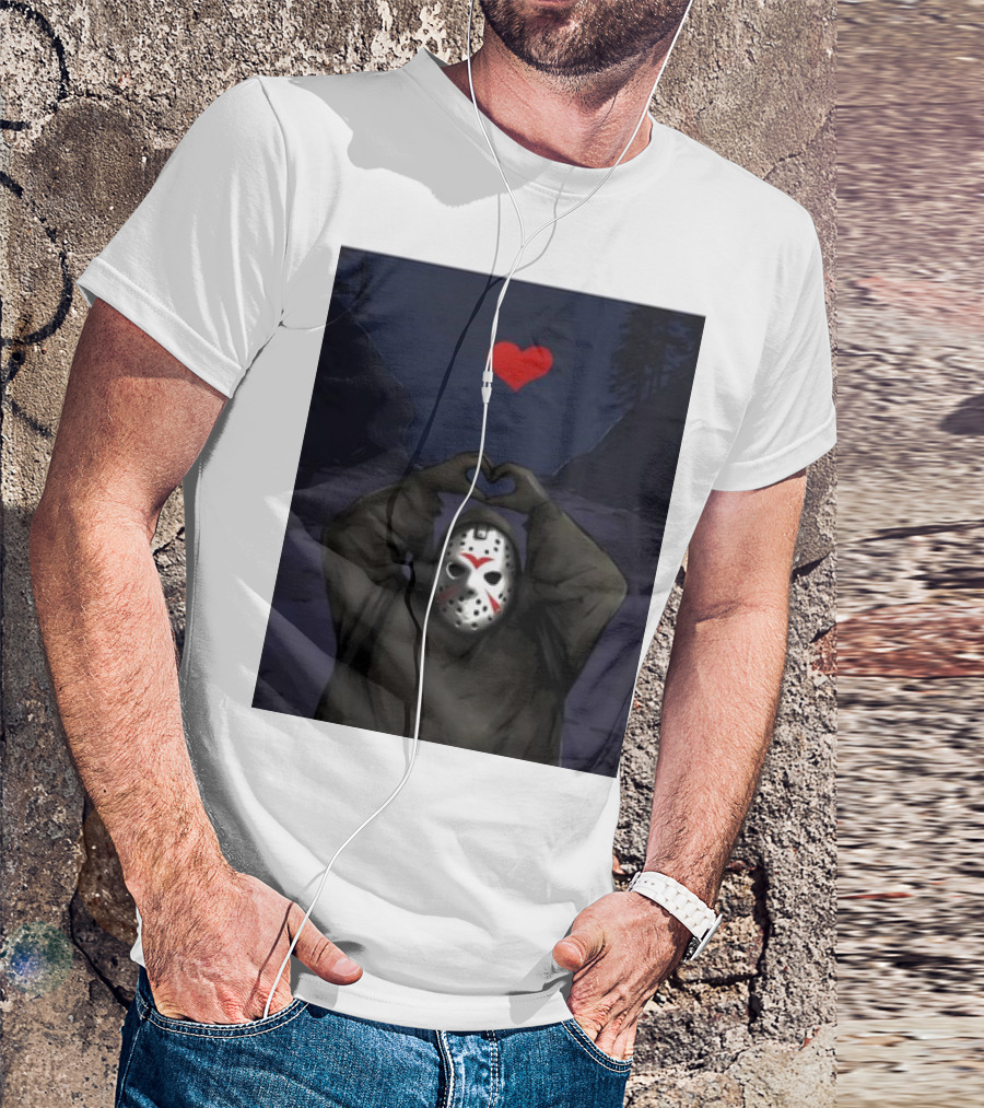 Halloween Heart Hands Friday The 13th Jason Mask Unmasked Love T-Shirt