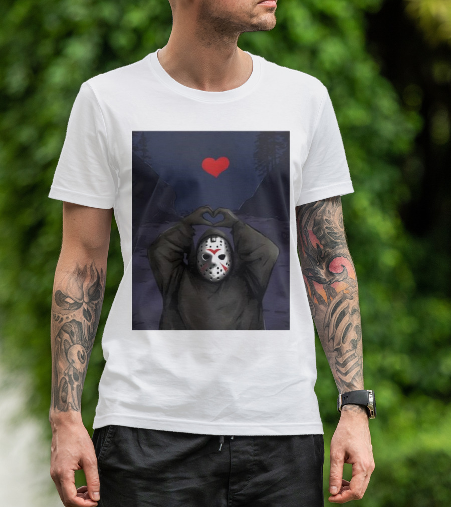 Halloween Heart Hands Friday The 13th Jason Mask Unmasked Love T-Shirt