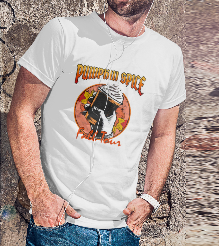 Pumpkin Spice Fall Tour Hand Holding Cup With Leaves T-Shirt