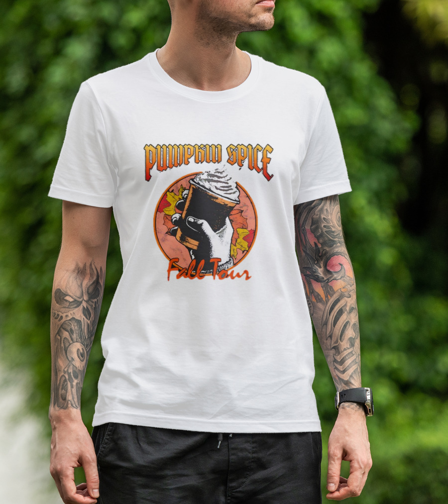 Pumpkin Spice Fall Tour Hand Holding Cup With Leaves T-Shirt