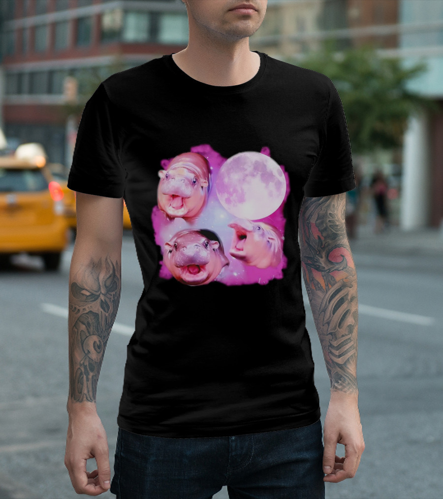 Cute Moo Deng Pink Moon Trio T-Shirt