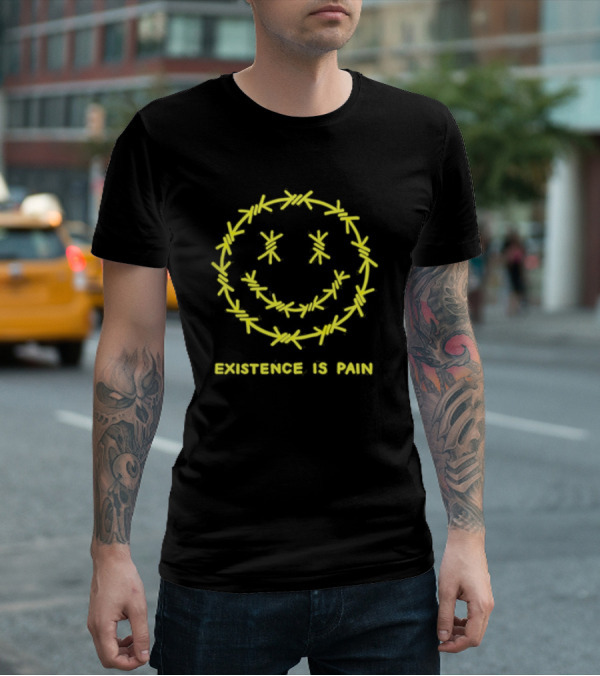 Existence Is Pain Barbed Wire Smile Icon T-Shirt