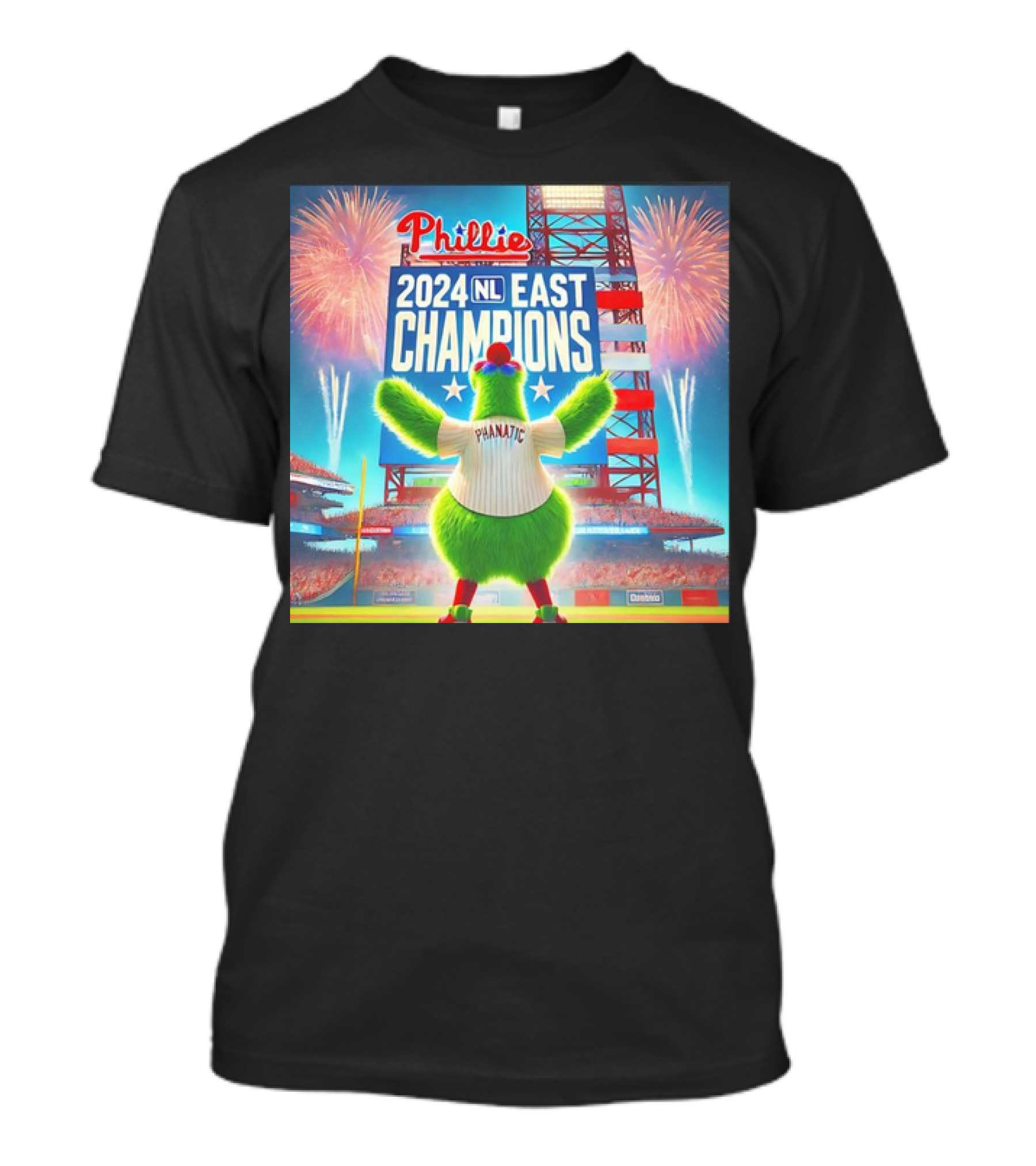 Phillies 2024 NL East Champions With Phanatic Mascot And Fireworks T-Shirt