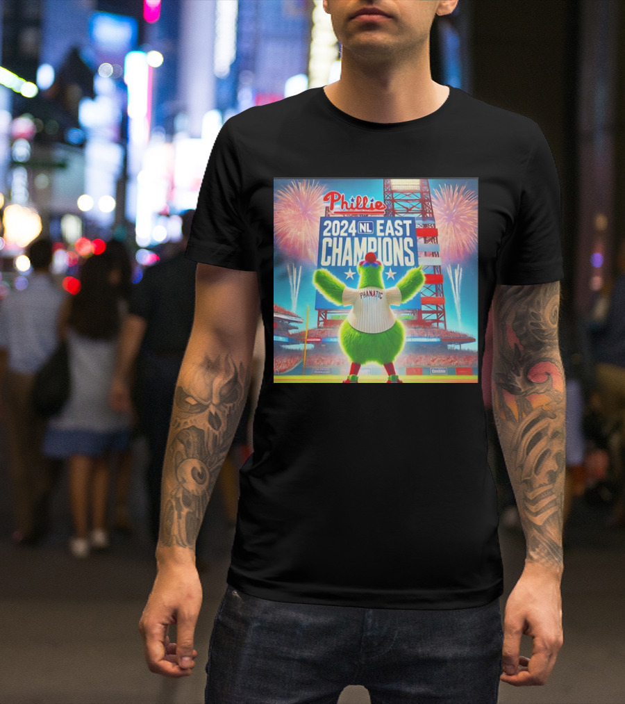 Phillies 2024 NL East Champions With Phanatic Mascot And Fireworks T-Shirt