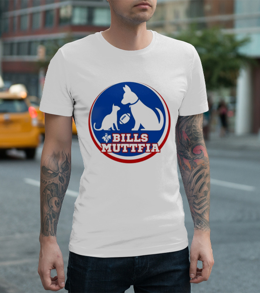 Buffalo Bills Muttfia Bills Muttfia Silhouette With Dog Cat Football T-Shirt