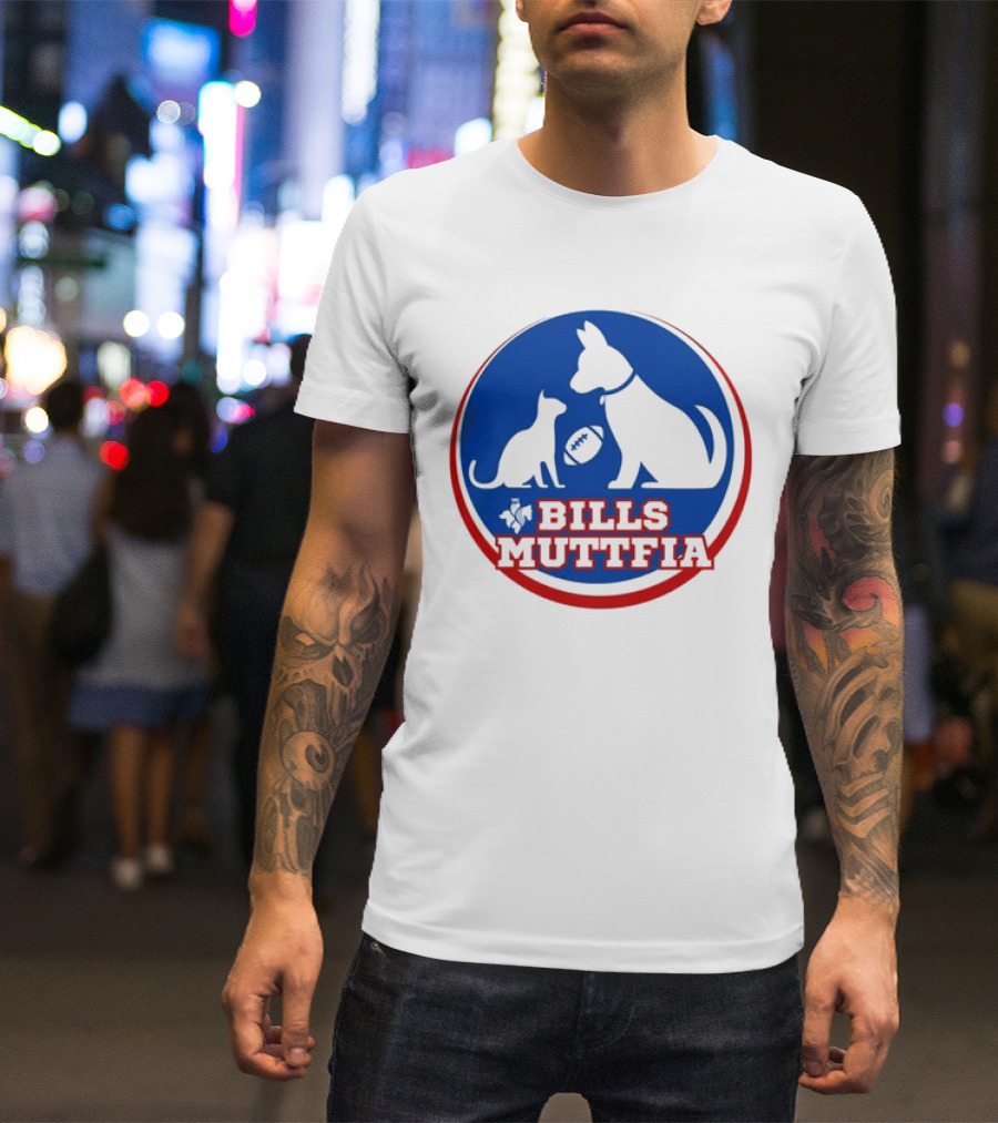 Buffalo Bills Muttfia Bills Muttfia Silhouette With Dog Cat Football T-Shirt