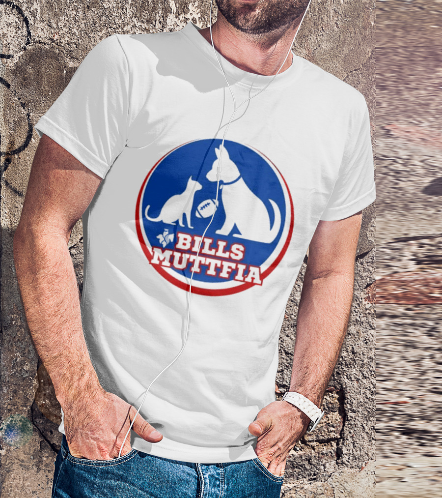 Buffalo Bills Muttfia Bills Muttfia Silhouette With Dog Cat Football T-Shirt