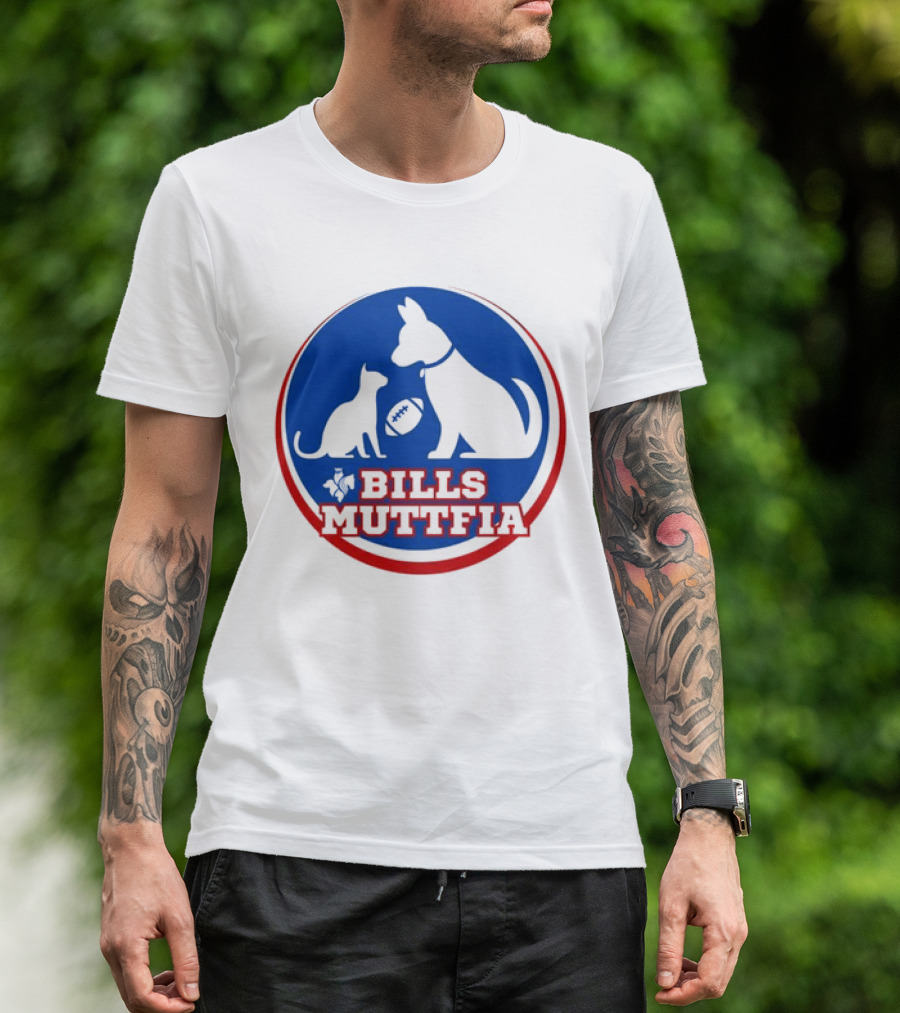Buffalo Bills Muttfia Bills Muttfia Silhouette With Dog Cat Football T-Shirt