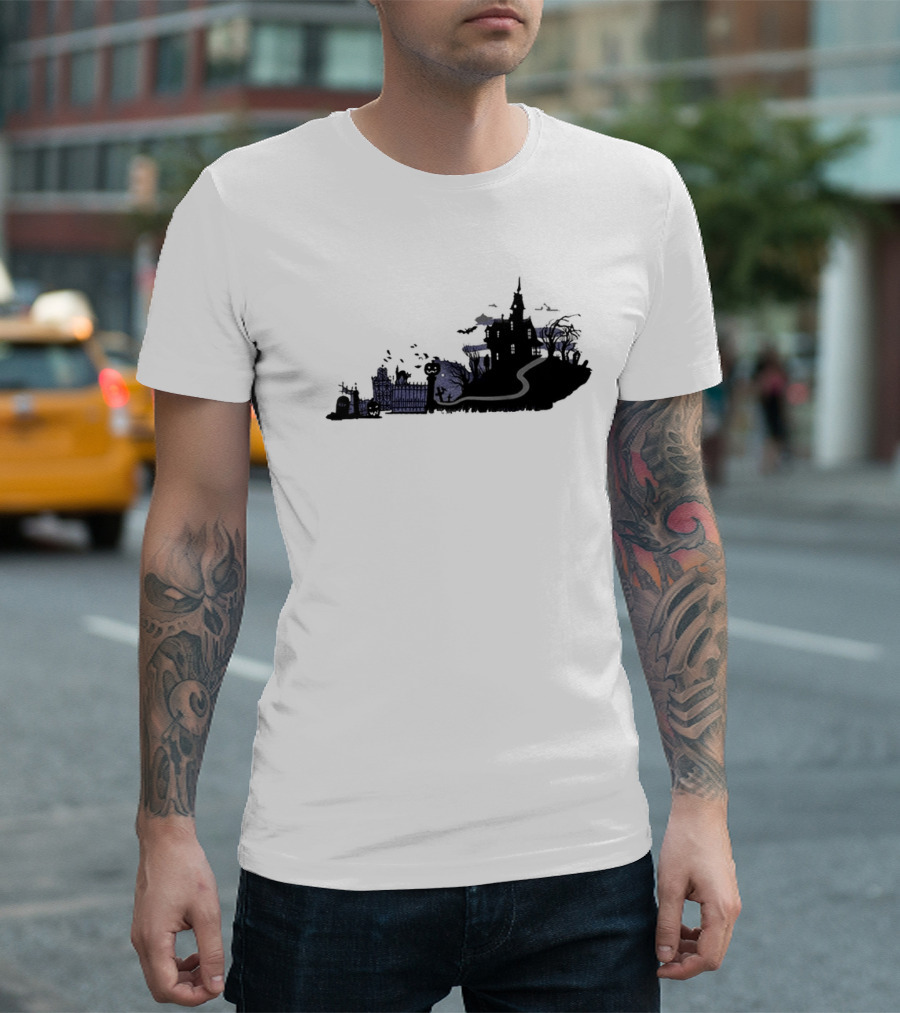The Classic Haunted Kentucky State Halloween Scene with Spooky House and Graveyard T-Shirt