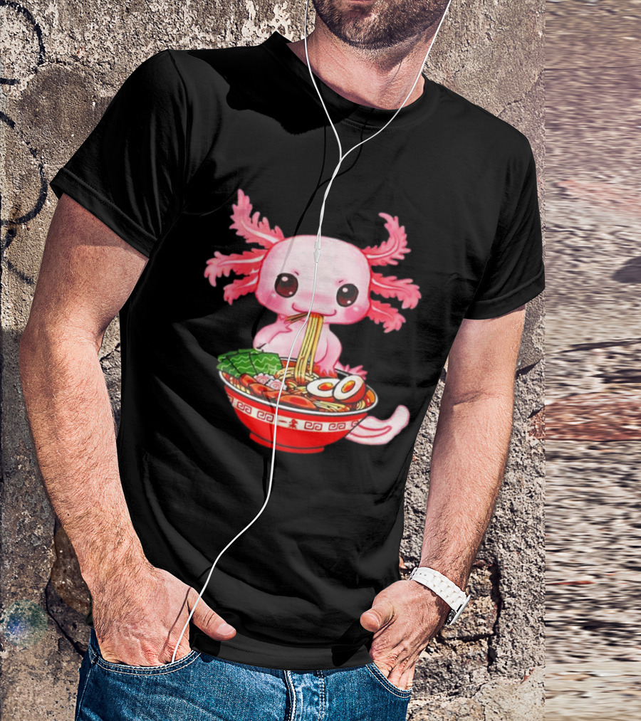 Axolotl Enjoying A Bowl Of Ramen Cute Funny T-Shirt