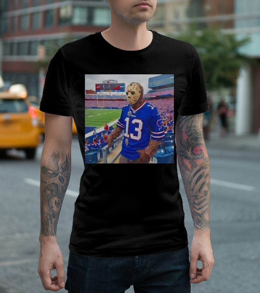 Buffalo Bills Jason Voorhees Costume At Stadium Friday The 13th Halloween T-Shirt