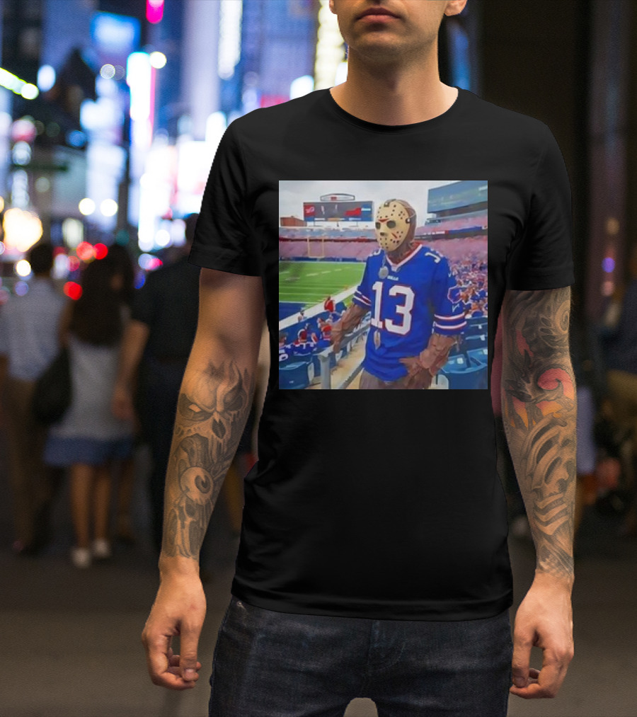 Buffalo Bills Jason Voorhees Costume At Stadium Friday The 13th Halloween T-Shirt