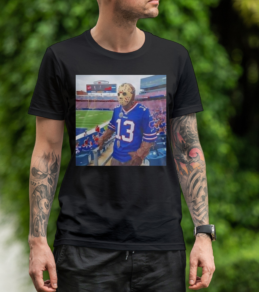 Buffalo Bills Jason Voorhees Costume At Stadium Friday The 13th Halloween T-Shirt