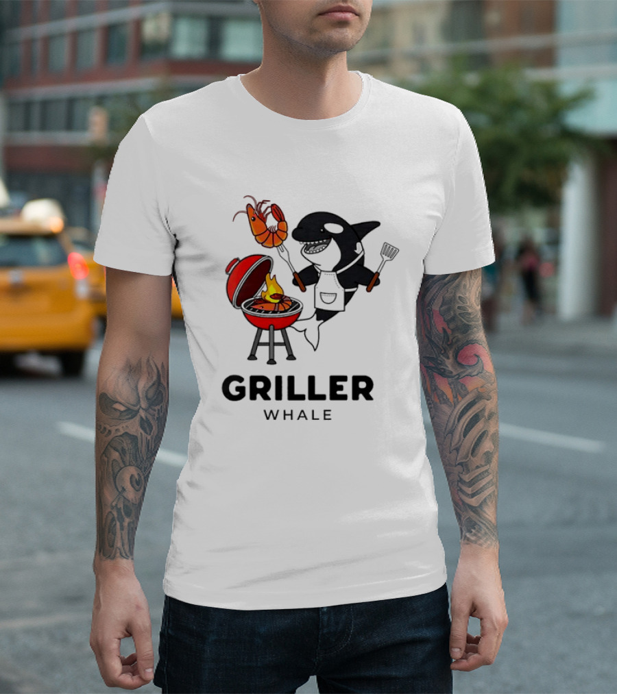 Griller Whale BBQ Cartoon Apron And Spatula With Lobster T-Shirt