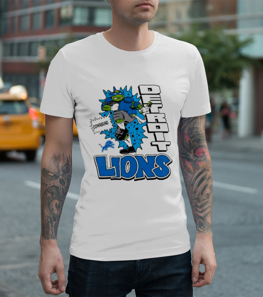 Leonardo Ninja Turtles Cowabunga Detroit Lions Football T-Shirt