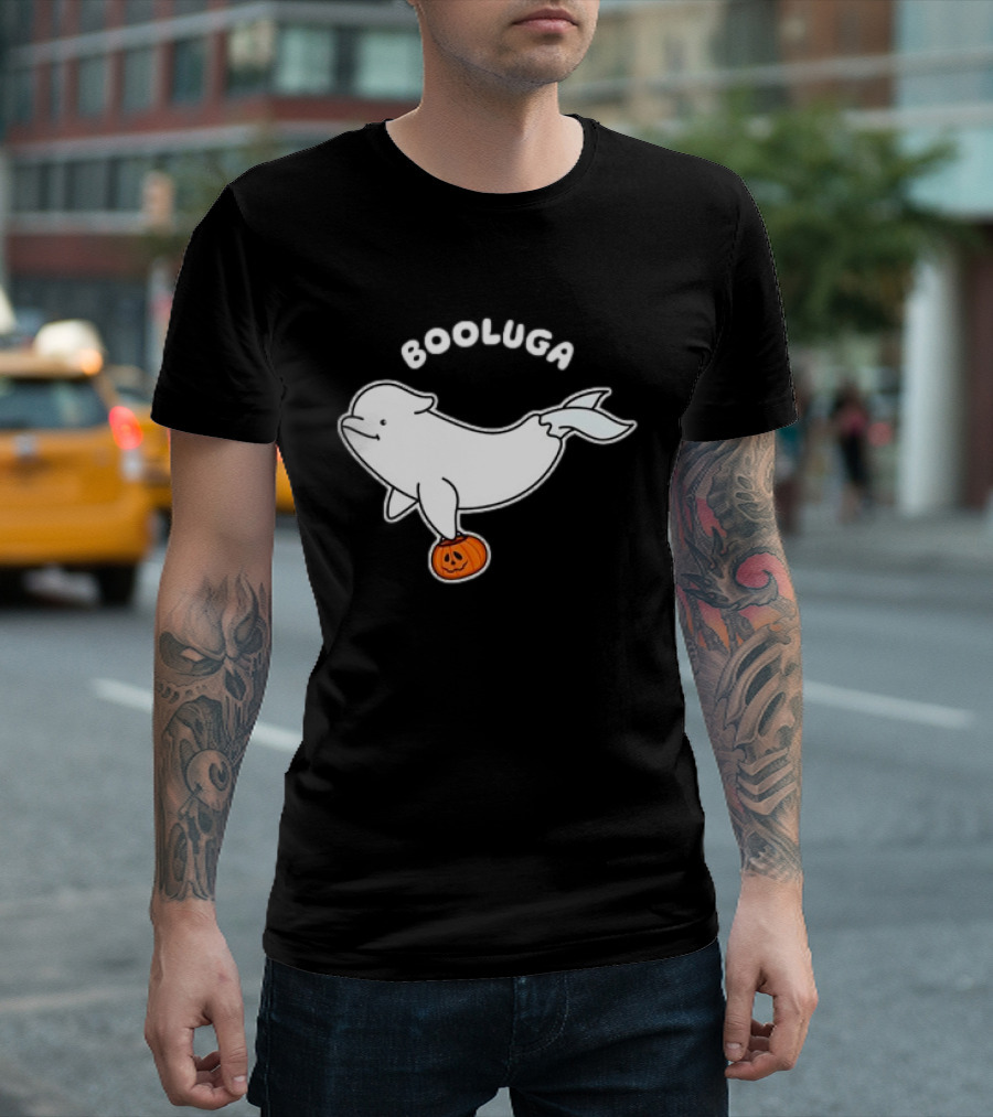 Booluga Halloween Whale Holding Pumpkin T-Shirt
